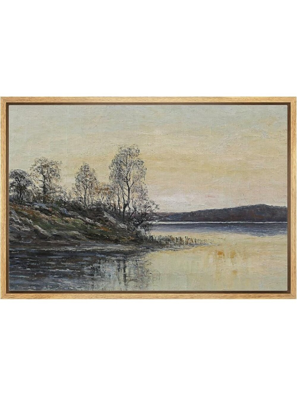 Framed Canvas Wall Art - Autumn Riverside Scenery, Rustic Fall Landscape, 24"x36
